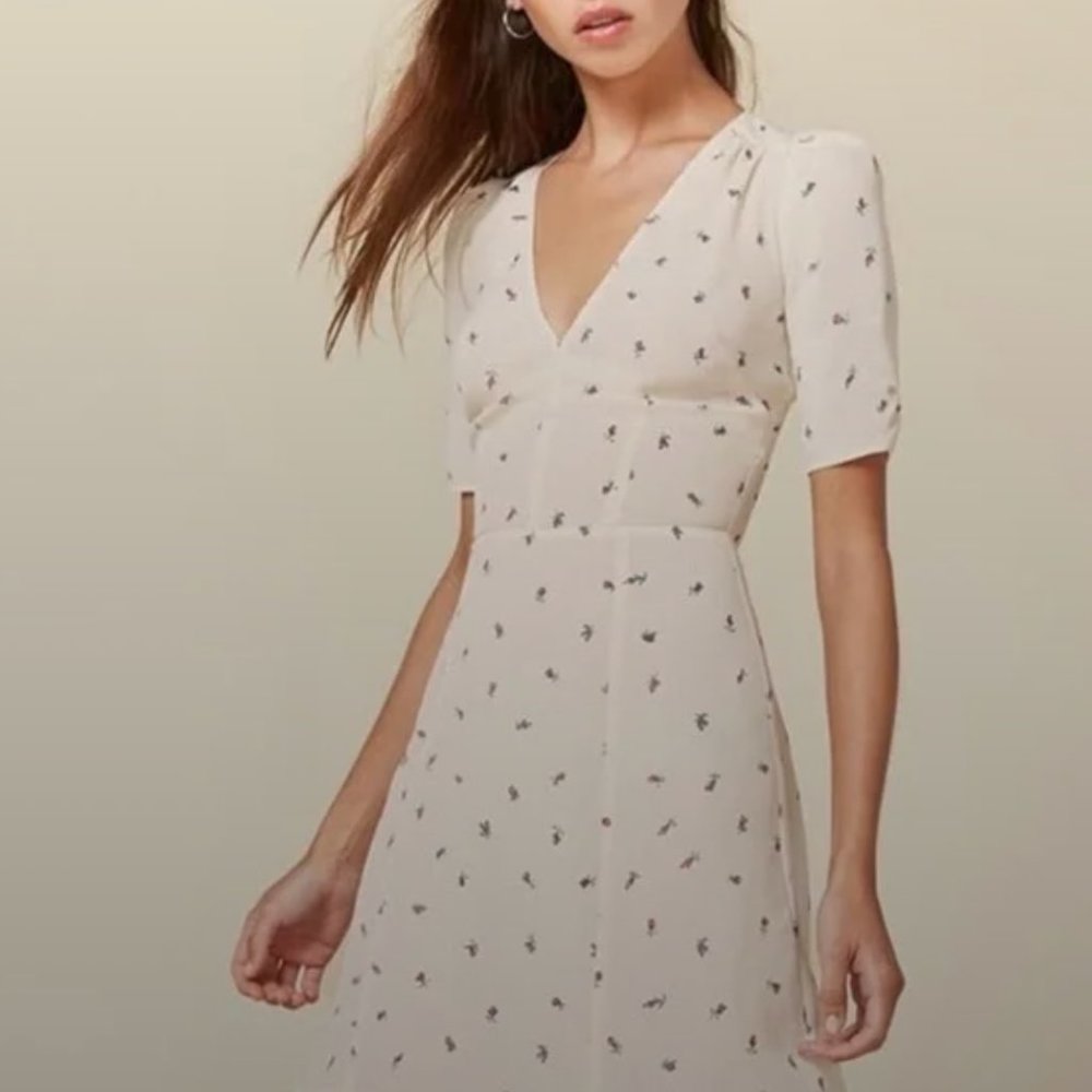 Reformation Rhoda Mini Dress in Cream and Rosebud Print